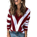Color Block Striped V Neck Sweater for Women Long Sleeve Knit Pullover Jumper Tops by DailySale