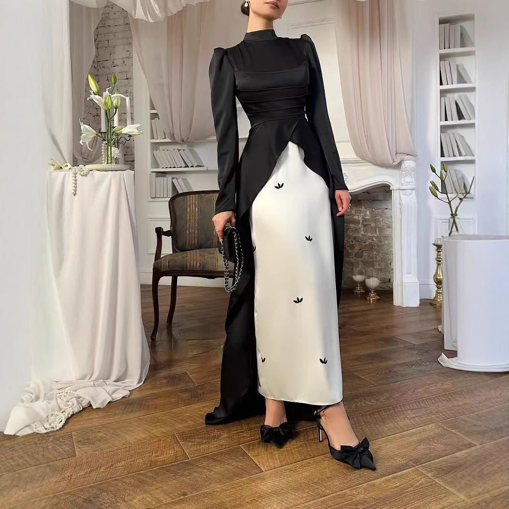 Colorblock Satin Evening Gown with Train(MA351) by Mariam's Collection