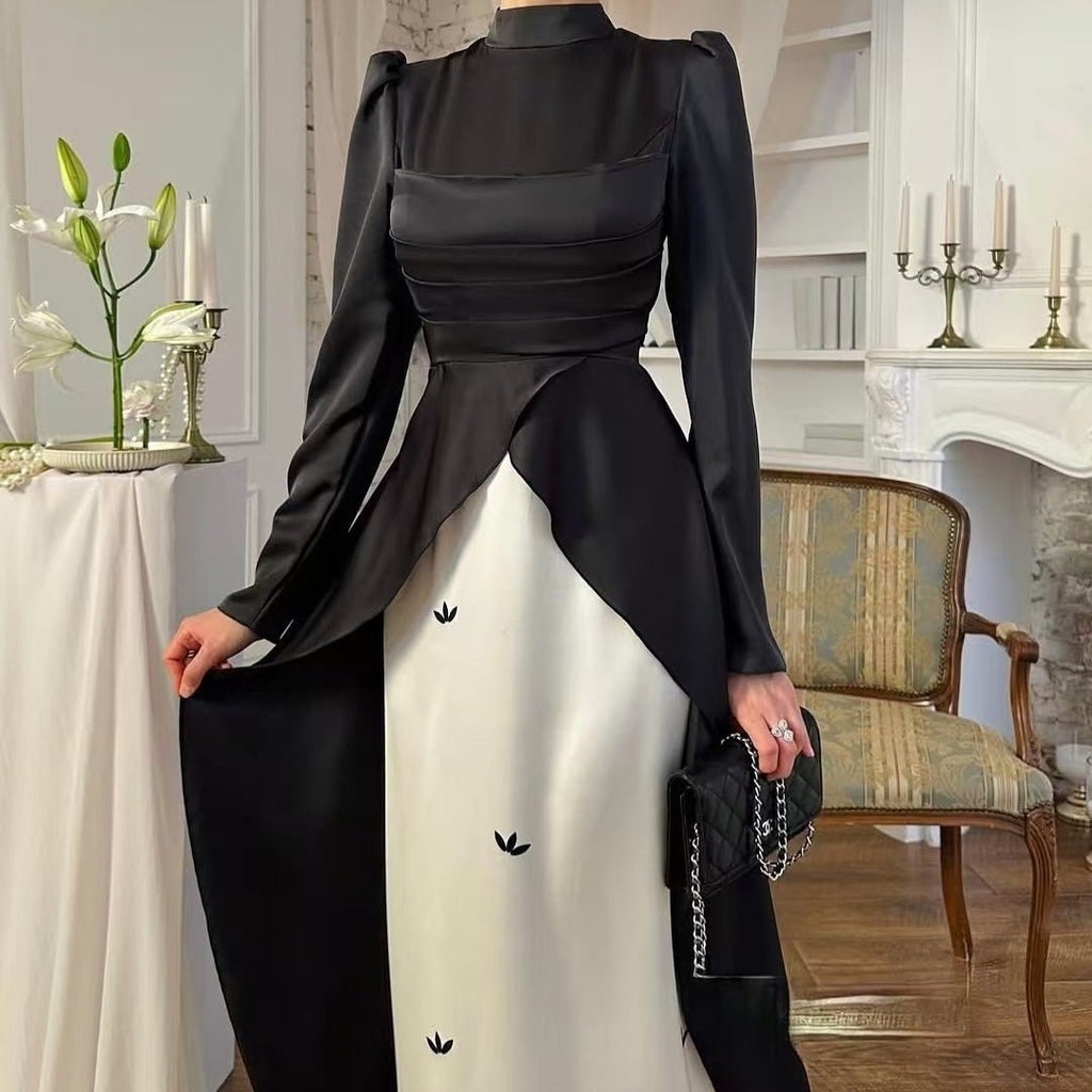Colorblock Satin Evening Gown with Train(MA351) by Mariam's Collection
