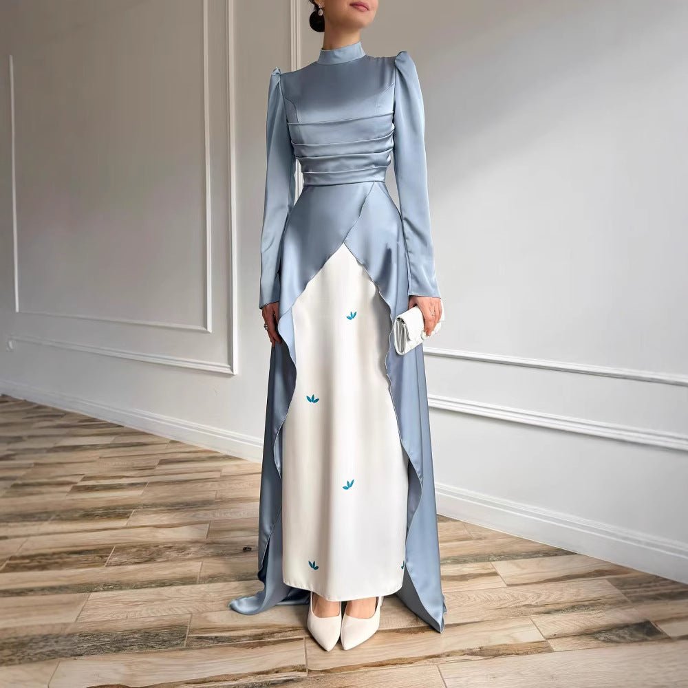 Colorblock Satin Evening Gown with Train(MA351) by Mariam's Collection