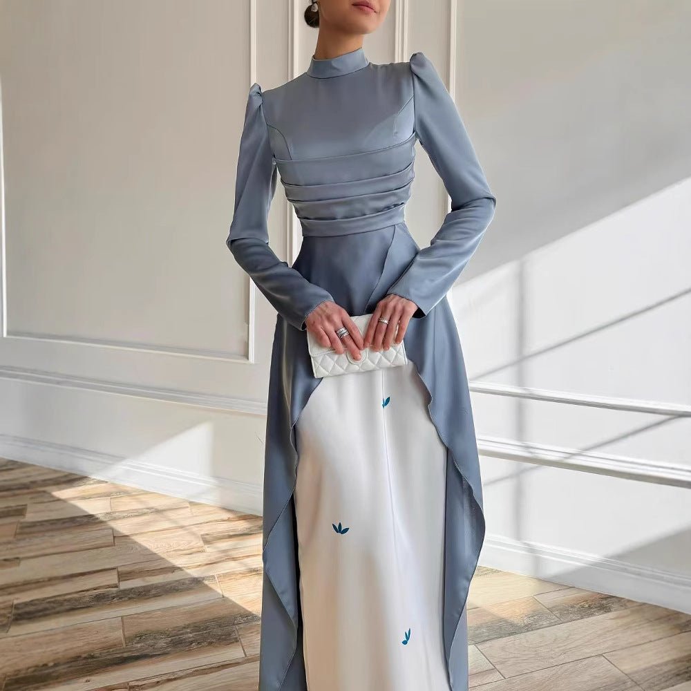 Colorblock Satin Evening Gown with Train(MA351) by Mariam's Collection