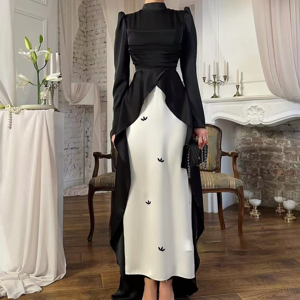 Colorblock Satin Evening Gown with Train(MA351) by Mariam's Collection