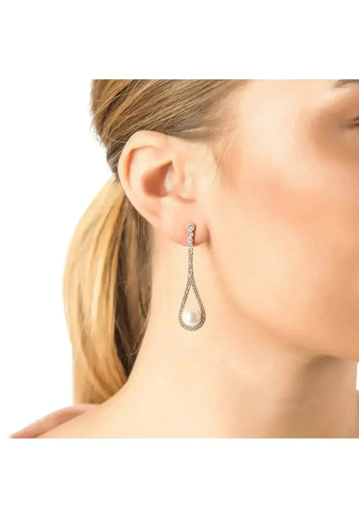 Latelita Cradled Pearl Drop Earrings Silver | Femstylo by Femstylo