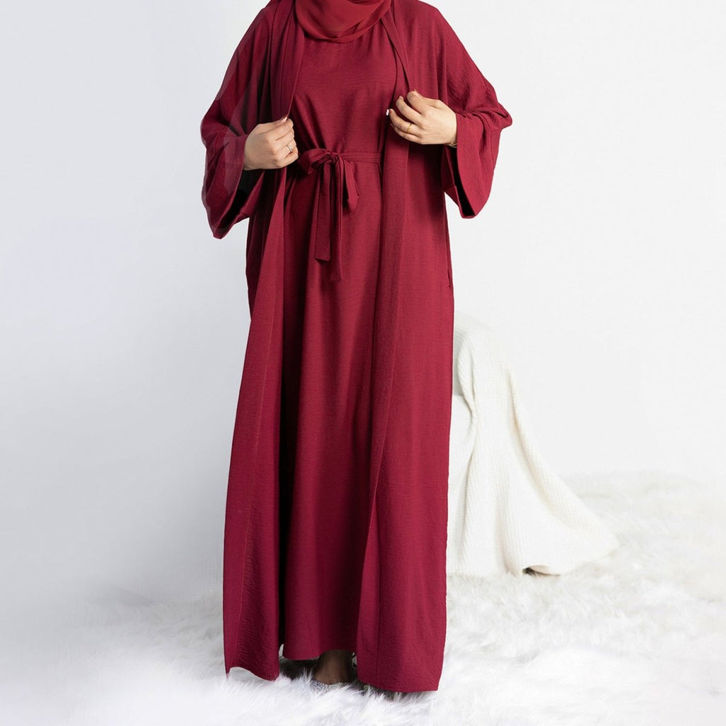 Crepe Pocket Open Abaya 3-Piece Set (MA002) by Mariam's Collection