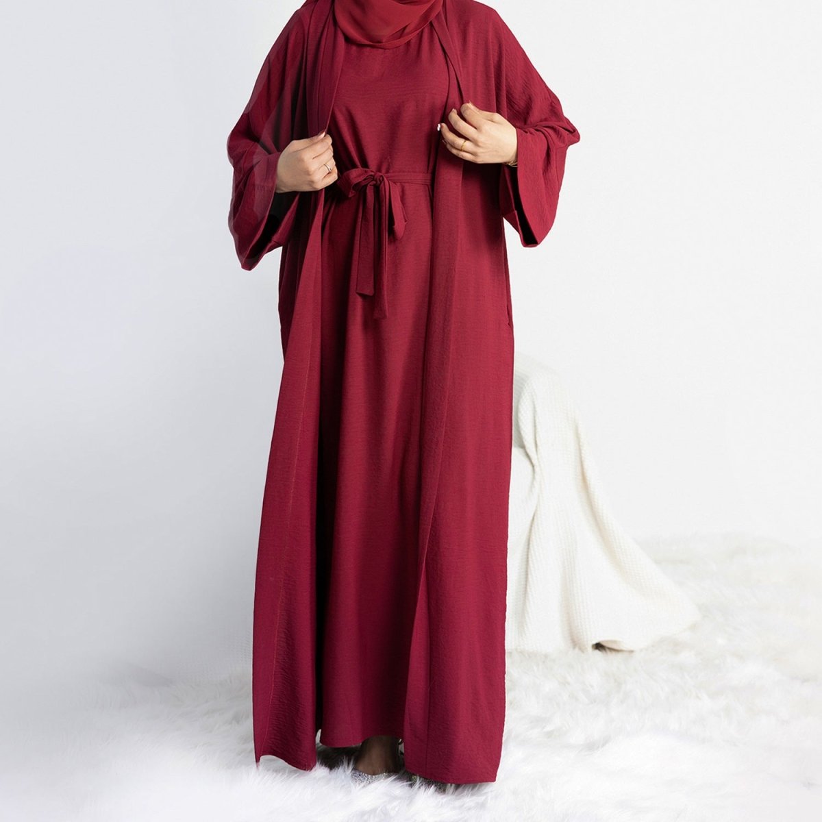 Crepe Pocket Open Abaya 3-Piece Set (MA002) by Mariam's Collection