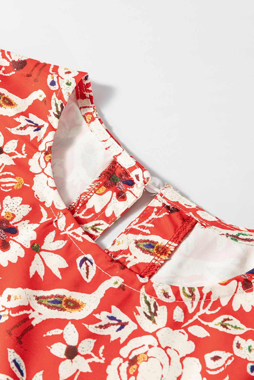 Red Colorful Floral Patchwork Long Sleeve Pleated Mini Dress by Dear-Lover Dropshipping