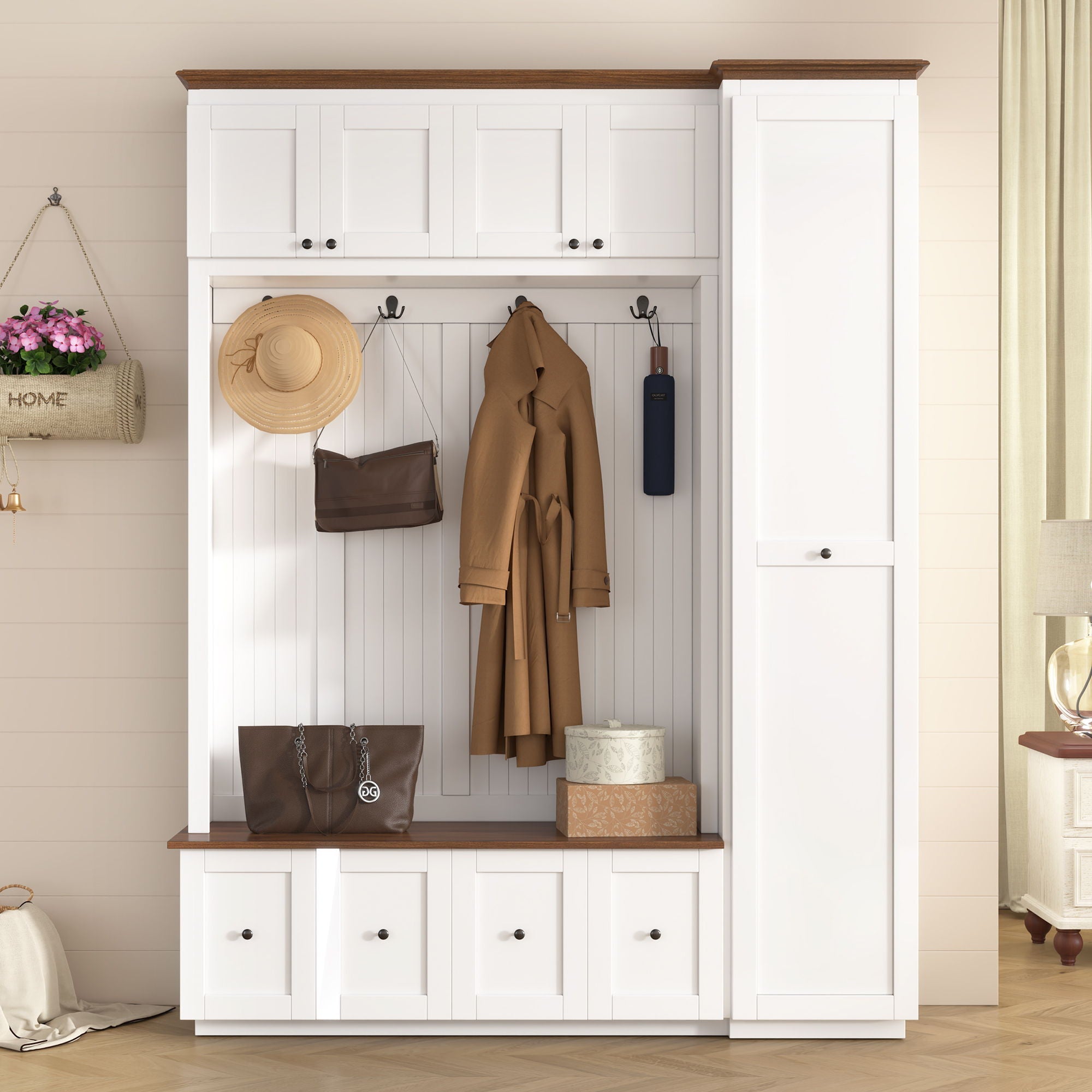 Entryway Hall Tree With Storage Bench, Coat Rack Shoe Bench With Cabinets by Unique Piece Furniture