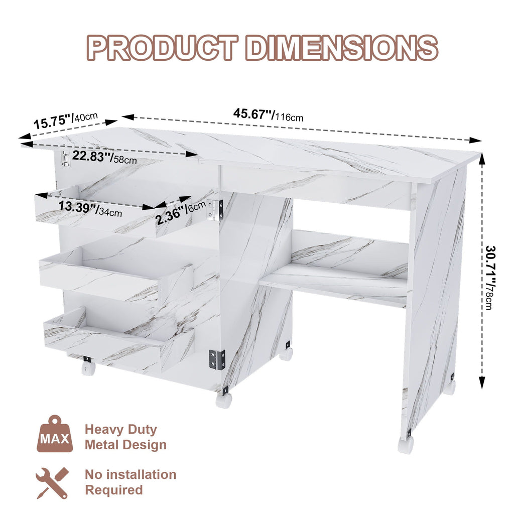 4 In 1 Folding Sewing Table With Lockable Wheels, Multi Functional Craft Station - White by Unique Piece Furniture