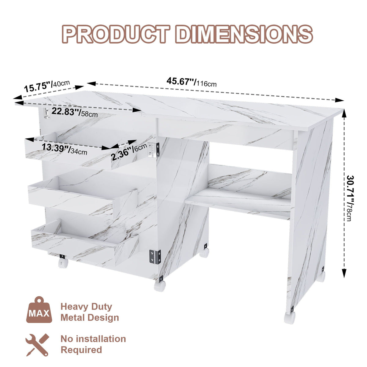 4 In 1 Folding Sewing Table With Lockable Wheels, Multi Functional Craft Station - White by Unique Piece Furniture