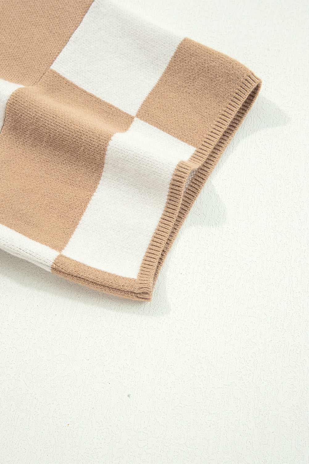 Light French Beige Checkered Pattern Loose Drop Shoulder Half Sleeve Sweater by Wild and Free Boutique