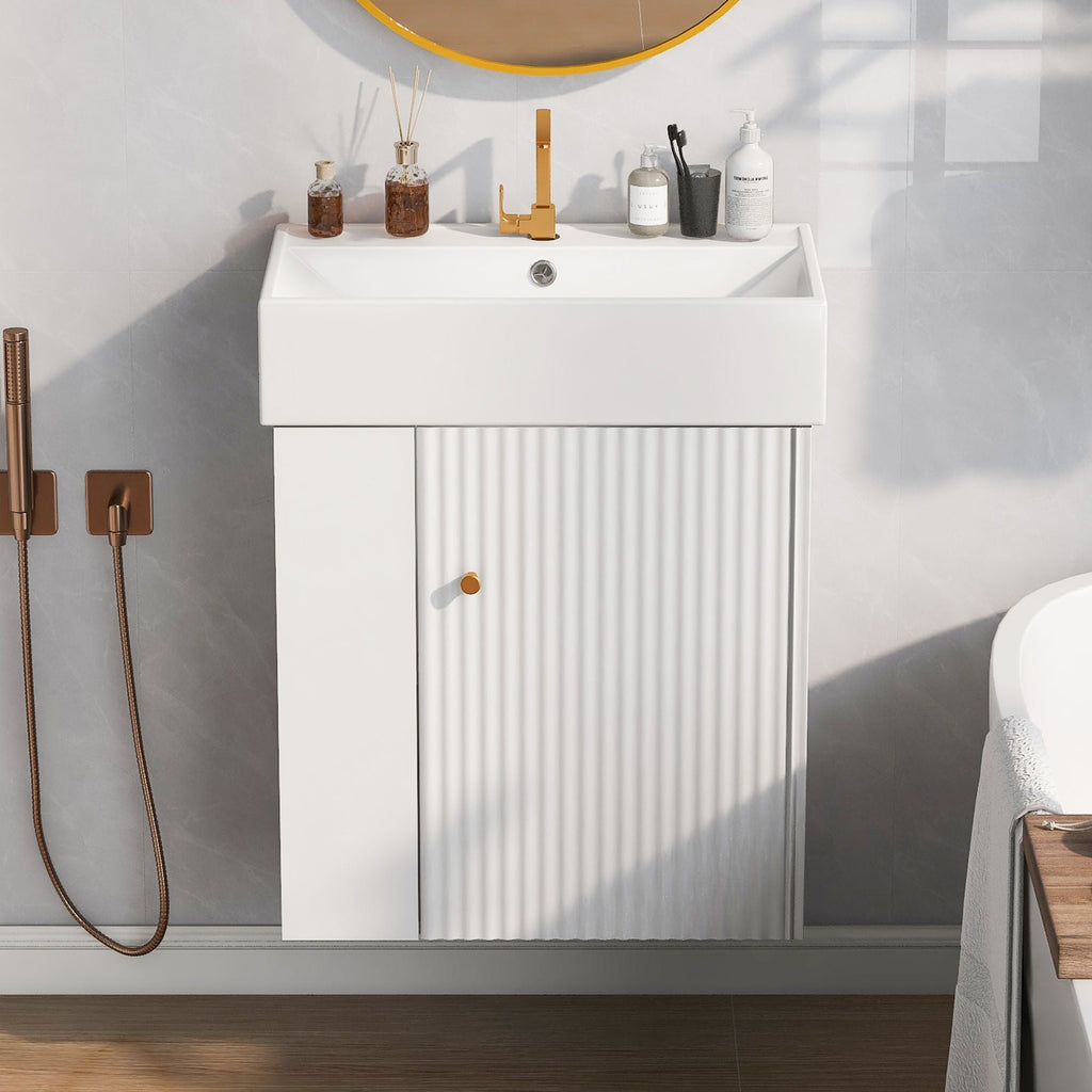 Modern Floating Bathroom Vanity With Ceramic Basin Perfect For Small Bathrooms by Unique Piece Furniture