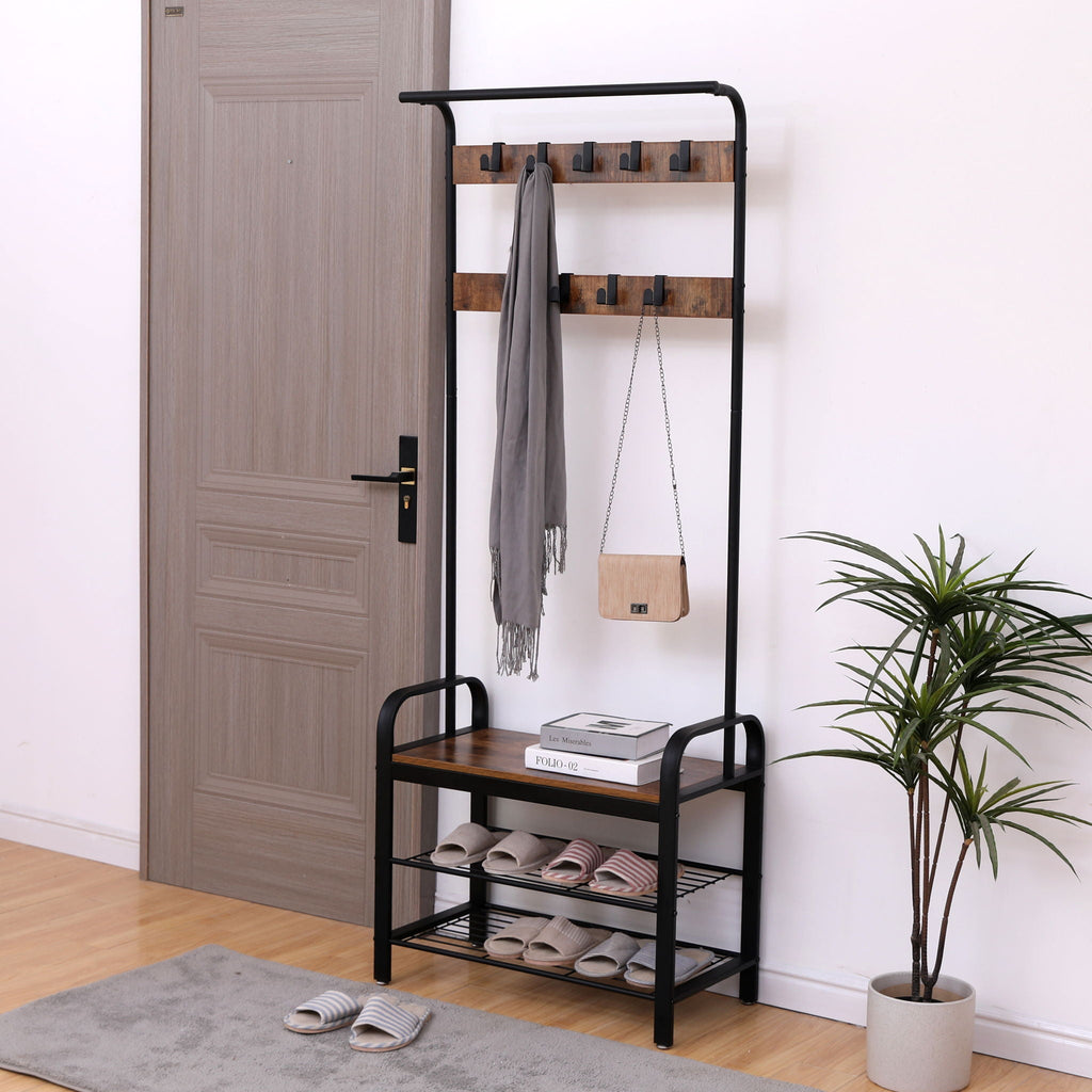 Hall Tree With Shoe Bench For Entryway With 9 Removable Hooks by Unique Piece Furniture