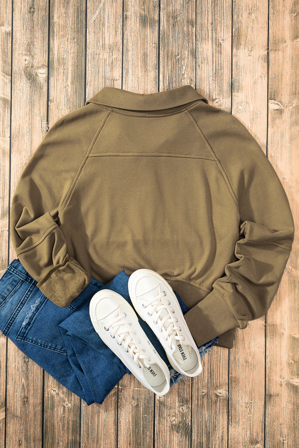 Smoke Green Quarter Zip Stand Neck Kangaroo Pocket Sweatshirt by Wild and Free Boutique