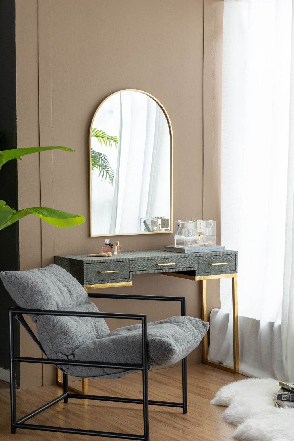 Arched Mirror With Metal Frame, Wall Mirror For Living Room Bedroom Entryway by Unique Piece Furniture