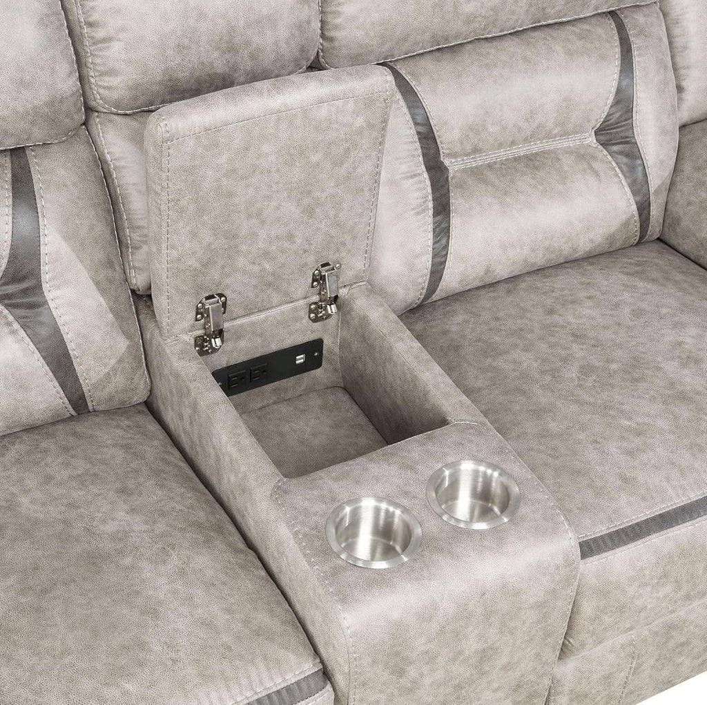 Taupe Recliner Loveseat With Center Console Manual Recline by ShipItFurniture