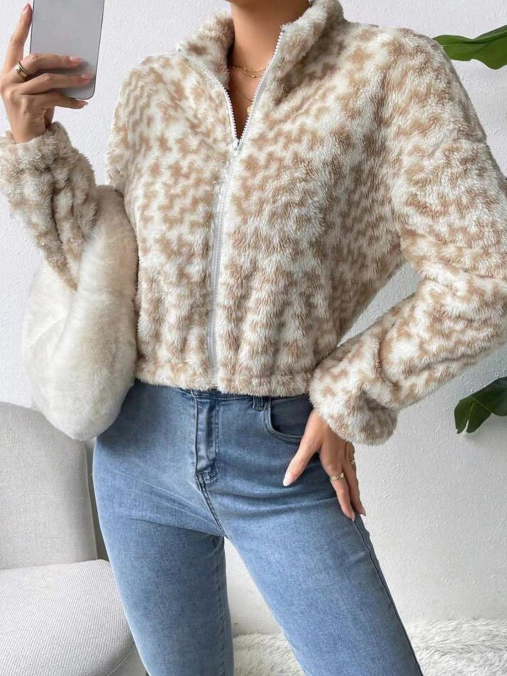 Zip Up Long Sleeve Fuzzy Outerwear by Wild and Free Boutique