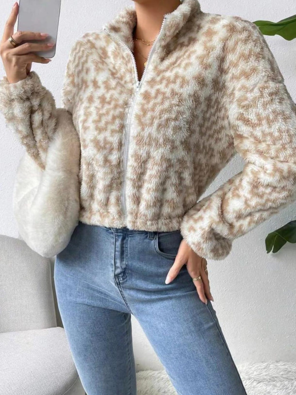Zip Up Long Sleeve Fuzzy Outerwear by Wild and Free Boutique
