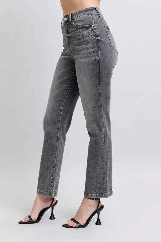 Judy Blue Full Size High Waist Rhinestone Straight Jeans Plus Size by Wild and Free Boutique