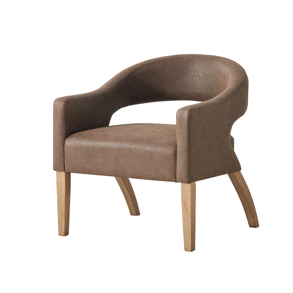 Upholstered Open Back Armchair With Weathered Rubberwood Legs by Unique Piece Furniture