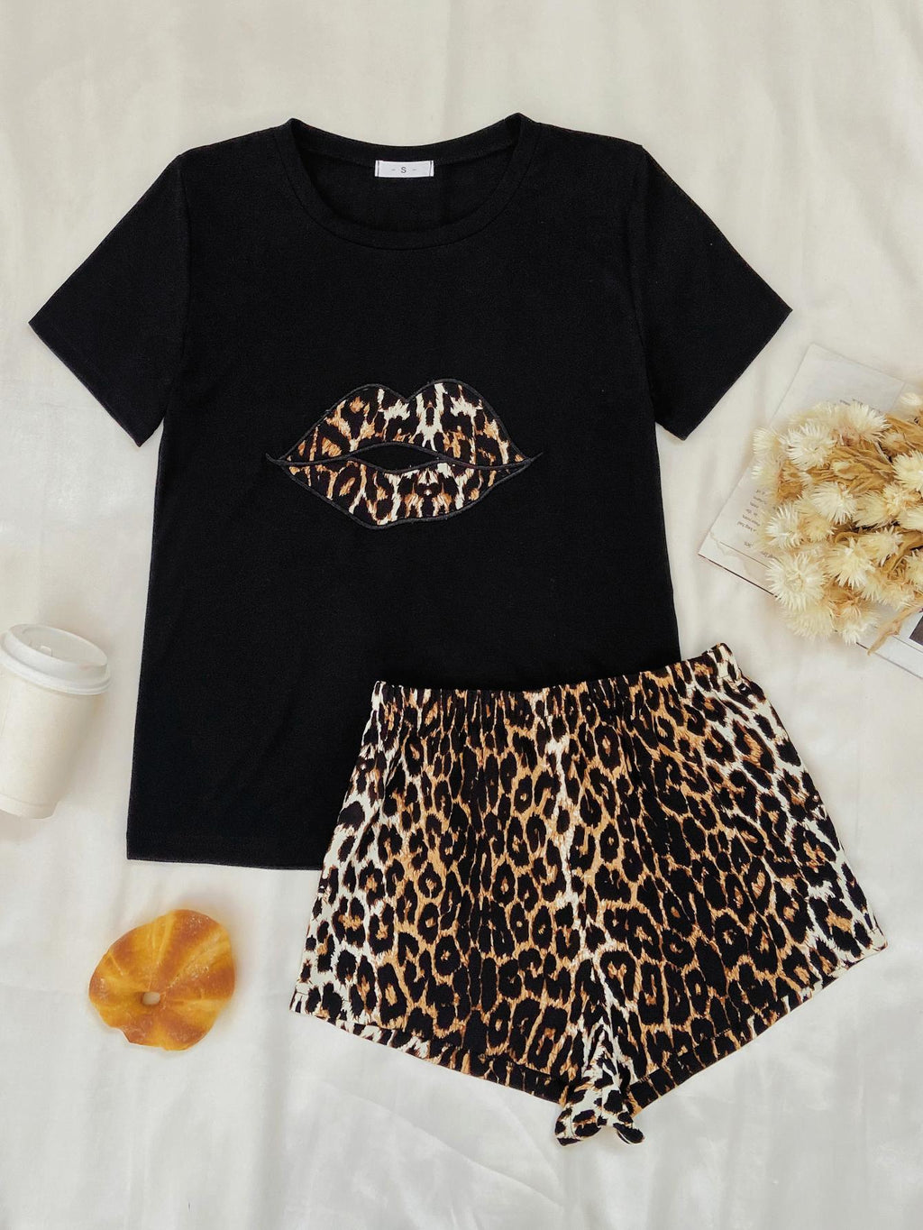 Leopard Lip Graphic Top and Shorts Lounge Set by Wild and Free Boutique