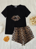 Leopard Lip Graphic Top and Shorts Lounge Set by Wild and Free Boutique