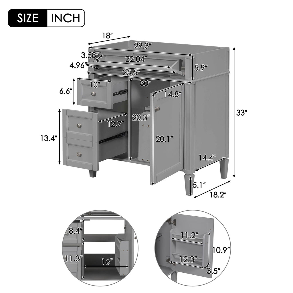Bathroom Vanity With 2 Drawers And Tip-Out Drawer, Storage Cabinet by Unique Piece Furniture