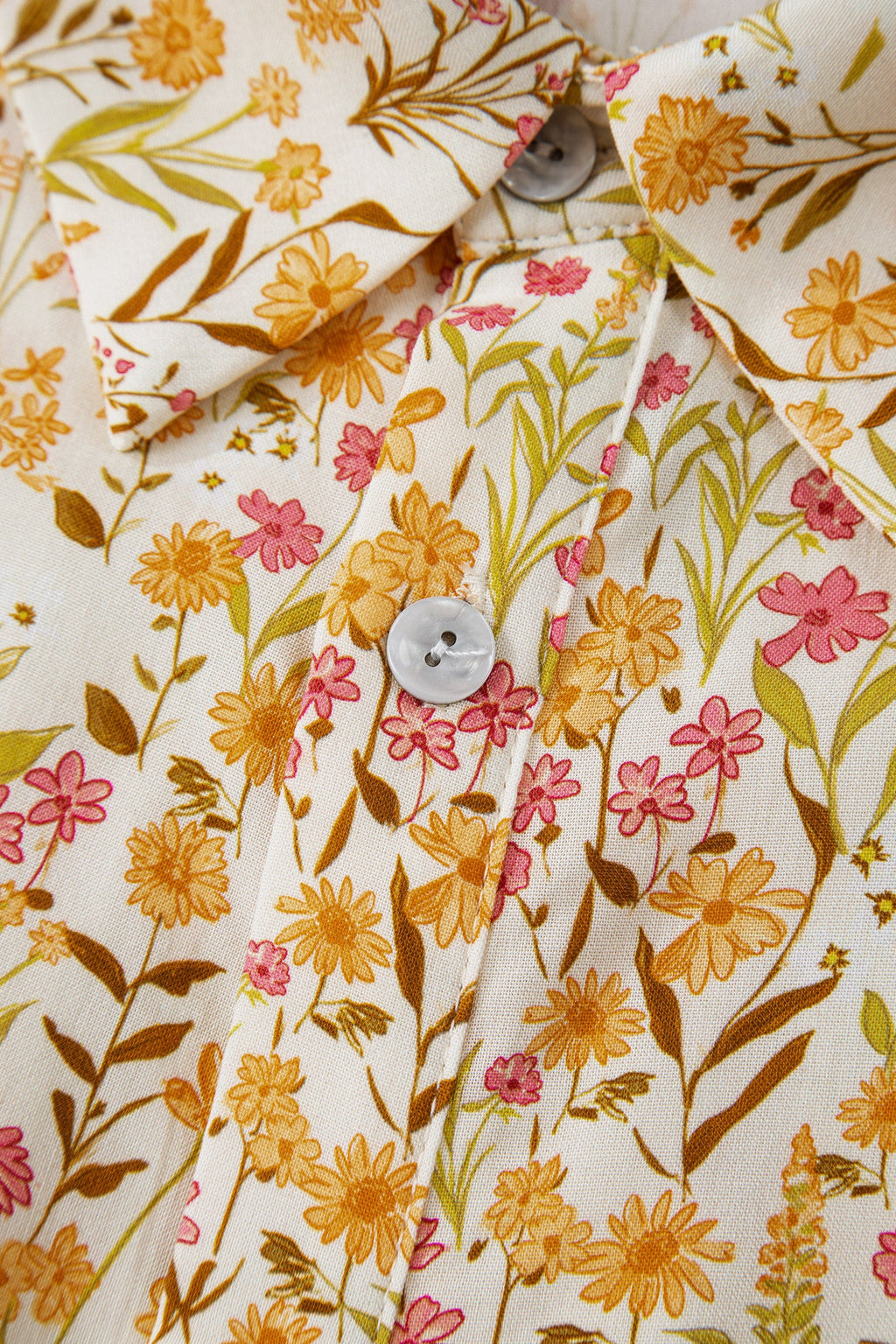 Yellow Floral Print Frilly Trim Smocked Cuff Long Sleeve Loose Shirt Dress by Wild and Free Boutique