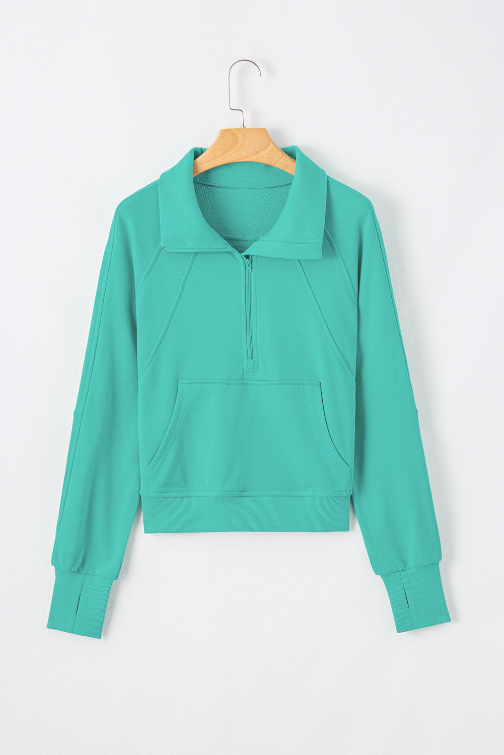 Smoke Green Quarter Zip Stand Neck Kangaroo Pocket Sweatshirt by Wild and Free Boutique