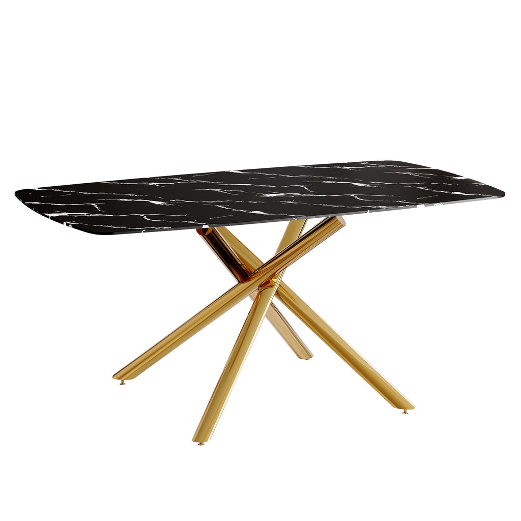 Luxurious Marble Patterned Dining Table With Metal Fork Legs by Unique Piece Furniture