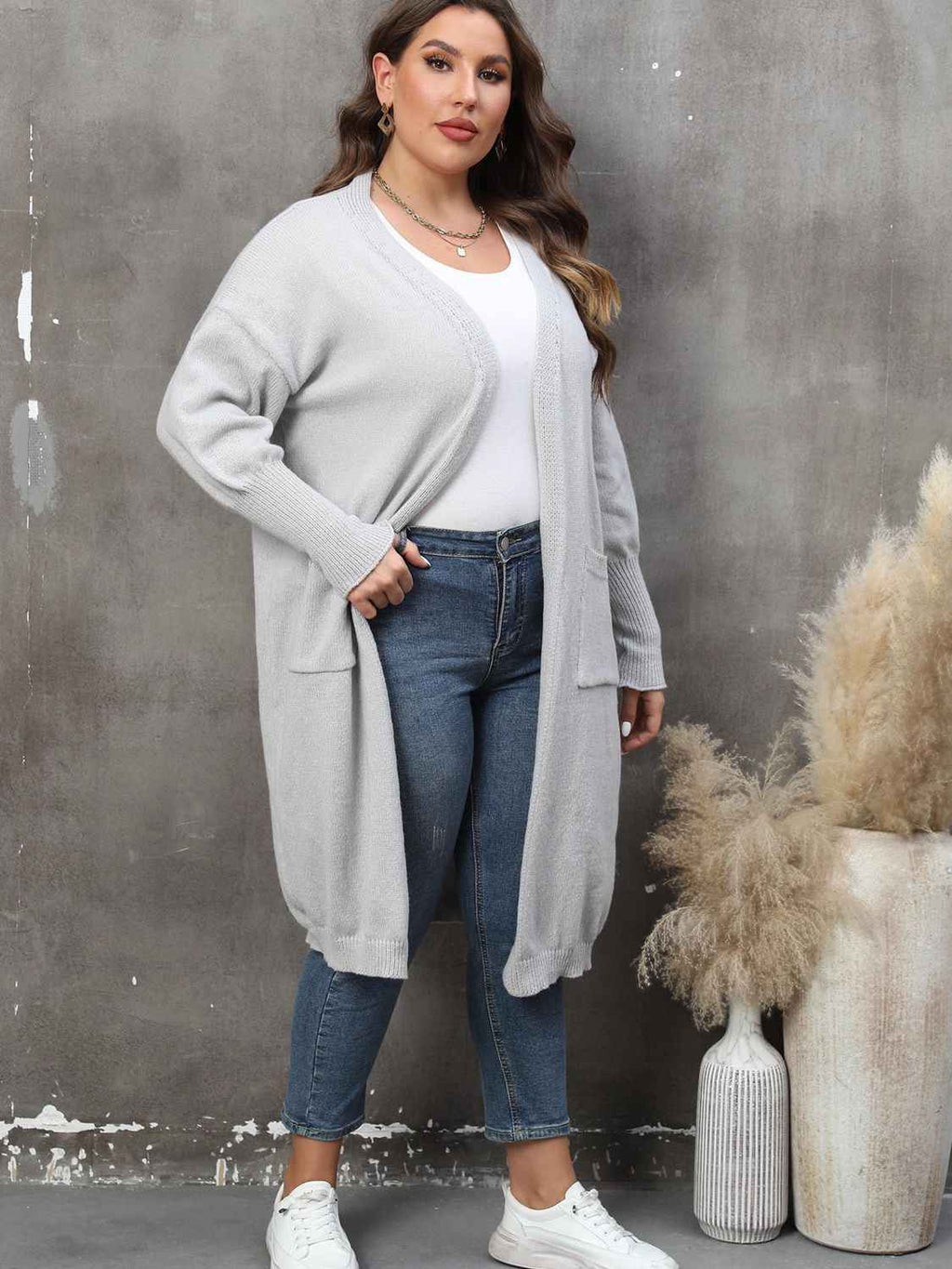 Plus Size Long Sleeve Pocketed Cardigan by Wild and Free Boutique
