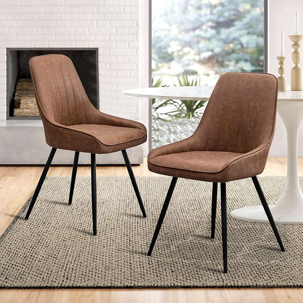 Two Brown Faux Leather Mid Century Modern Dining Chairs by ShipItFurniture