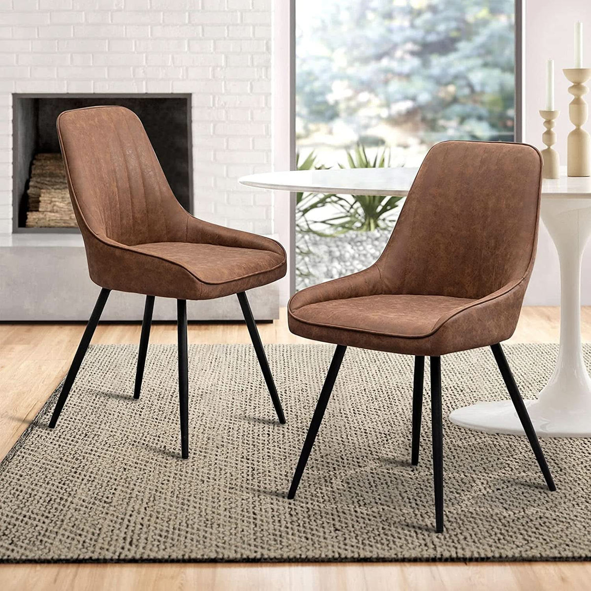 Two Brown Faux Leather Mid Century Modern Dining Chairs by ShipItFurniture