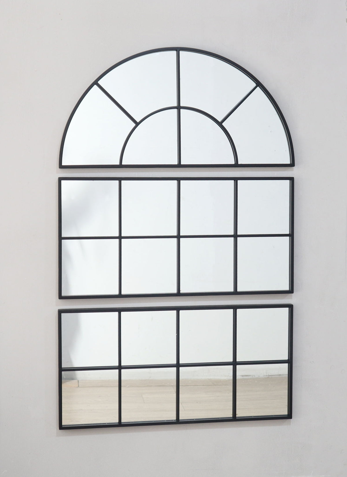 Large Arched Wall Mirror With 3 Separate Sections - Black by Unique Piece Furniture