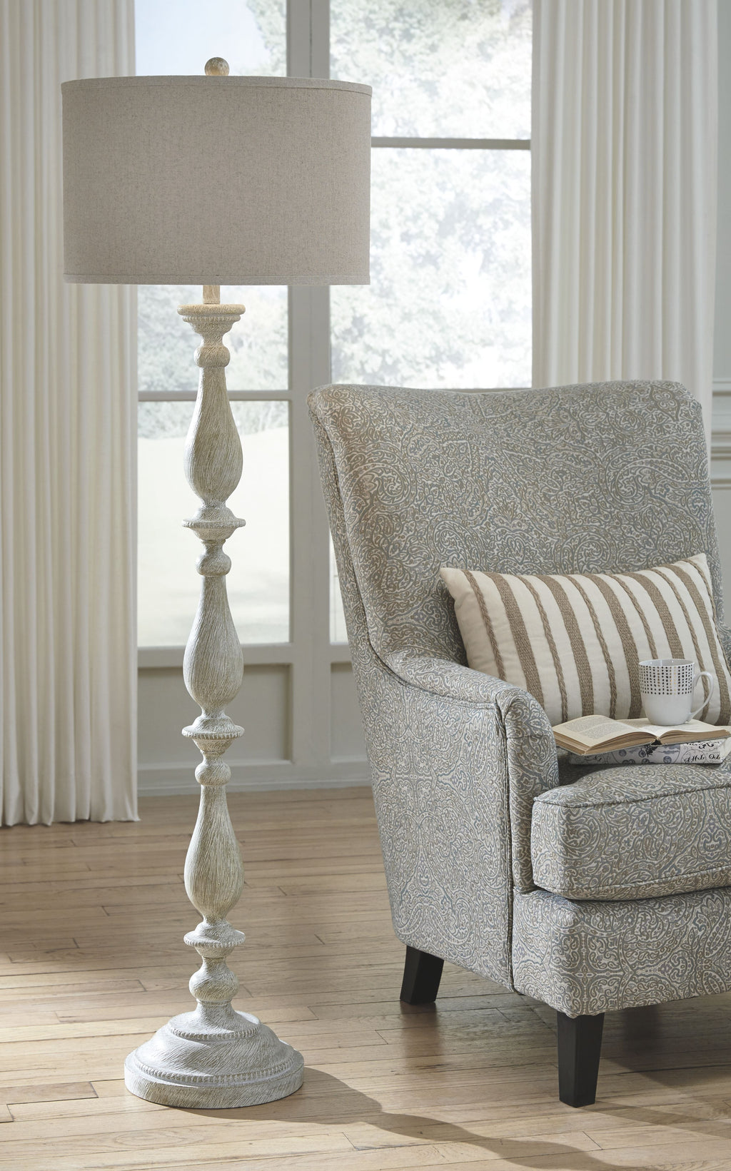 Bernadate - Poly Floor Lamp - Whitewash by Unique Piece Furniture