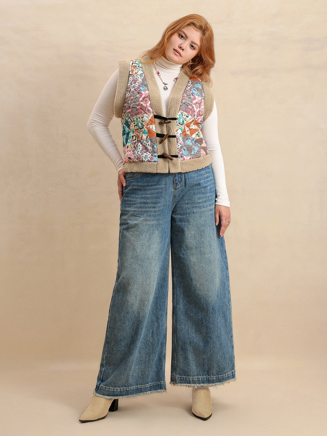 Plus Size Printed Sherpa Vest Coat by Wild and Free Boutique