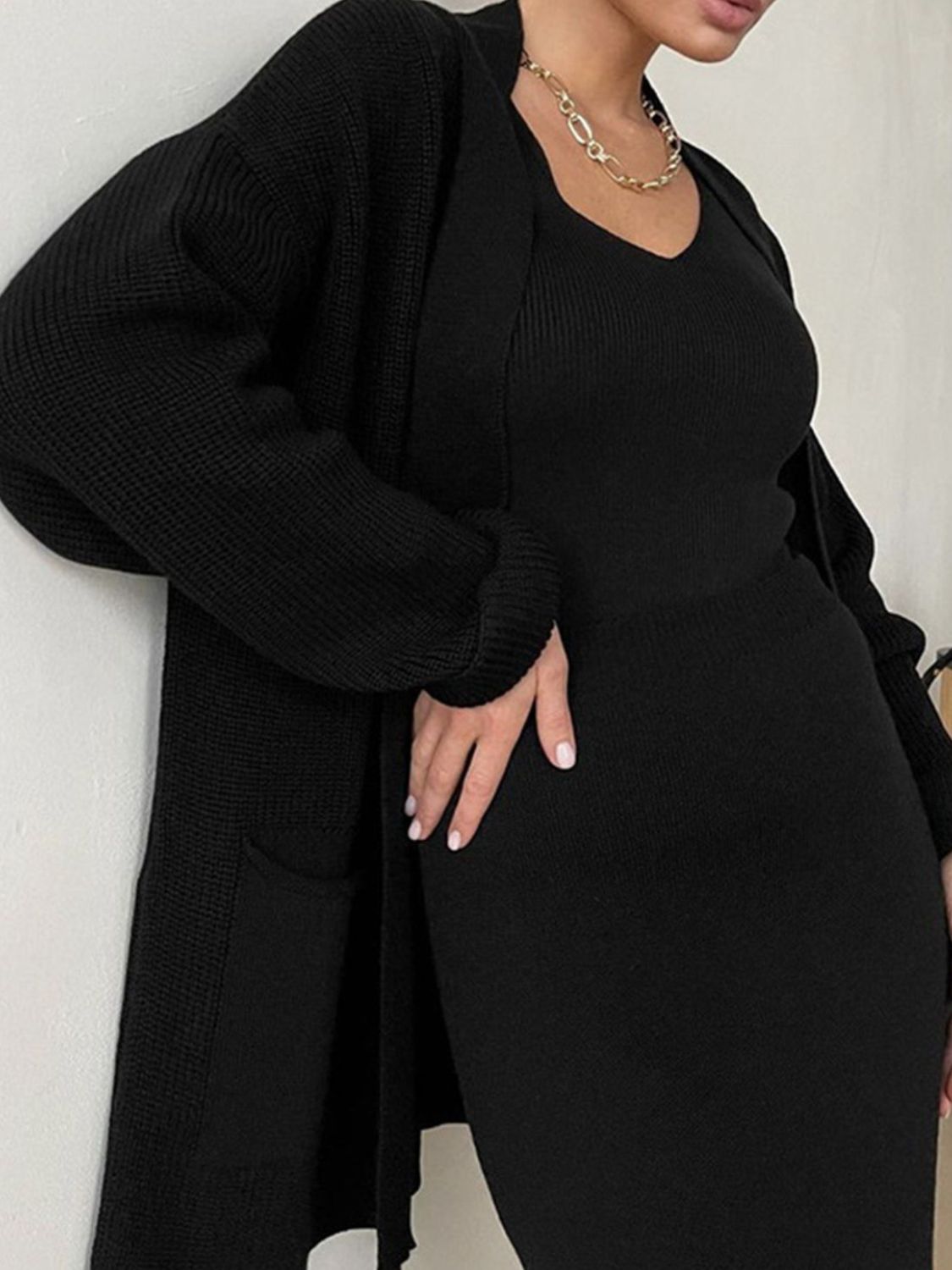 Pocketed Long Sleeve Cardigan and Skirt Sweater Set by Wild and Free Boutique