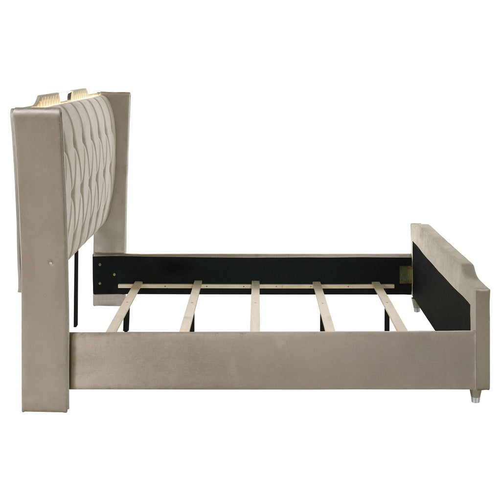 Lorient Eastern King LED Upholstered Bed Ivory and Camel by Unique Piece Furniture