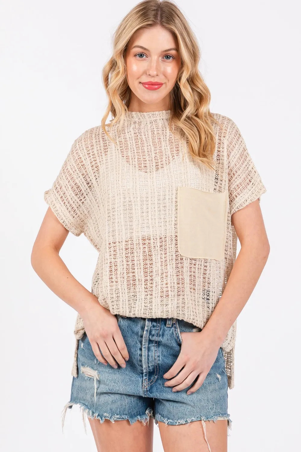 Ces Femme See Through Crochet Mock Neck Cover Up by Wild and Free Boutique