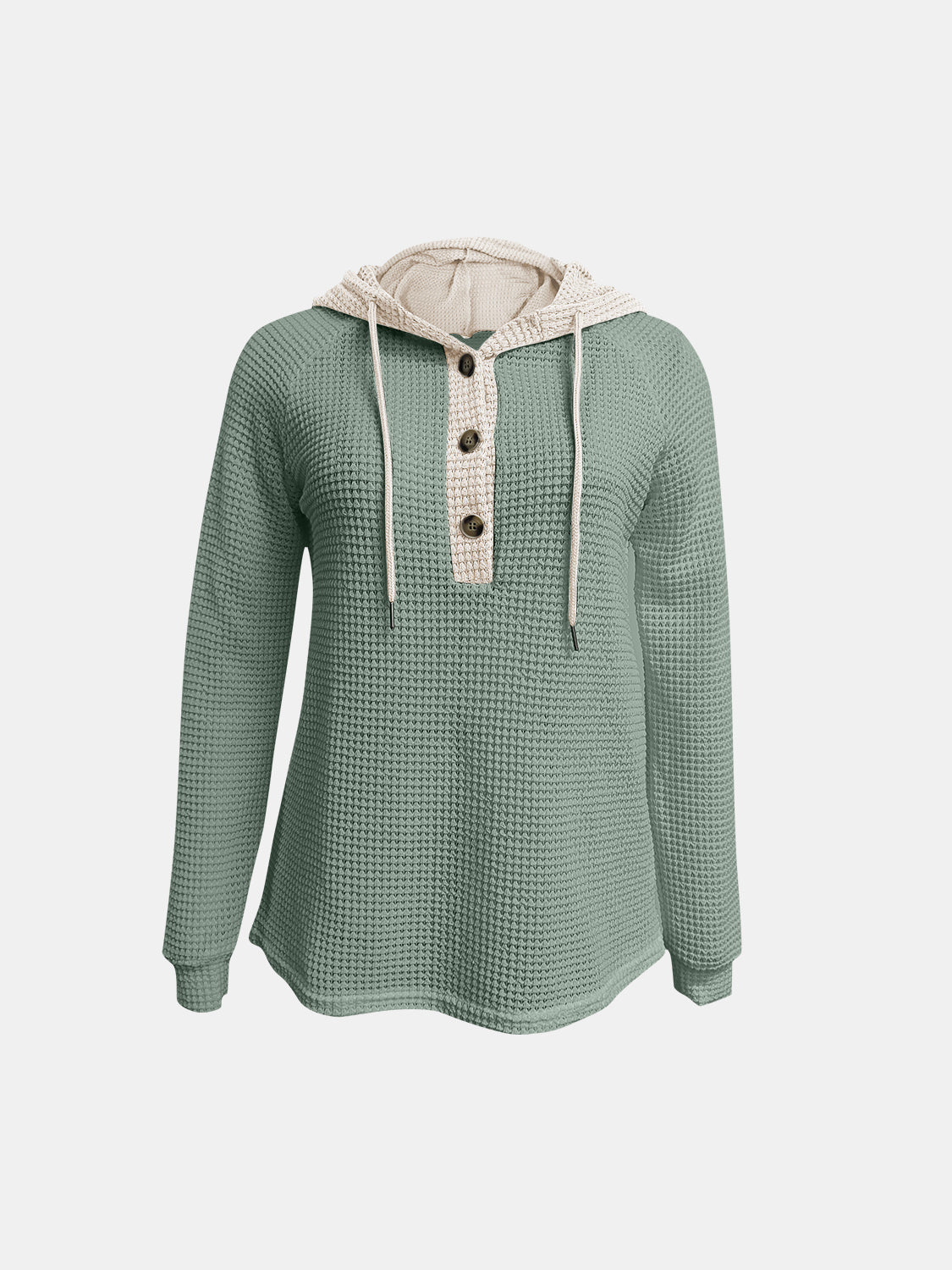 Full Size Waffle-Knit Contrast Long Sleeve Hoodie by Wild and Free Boutique