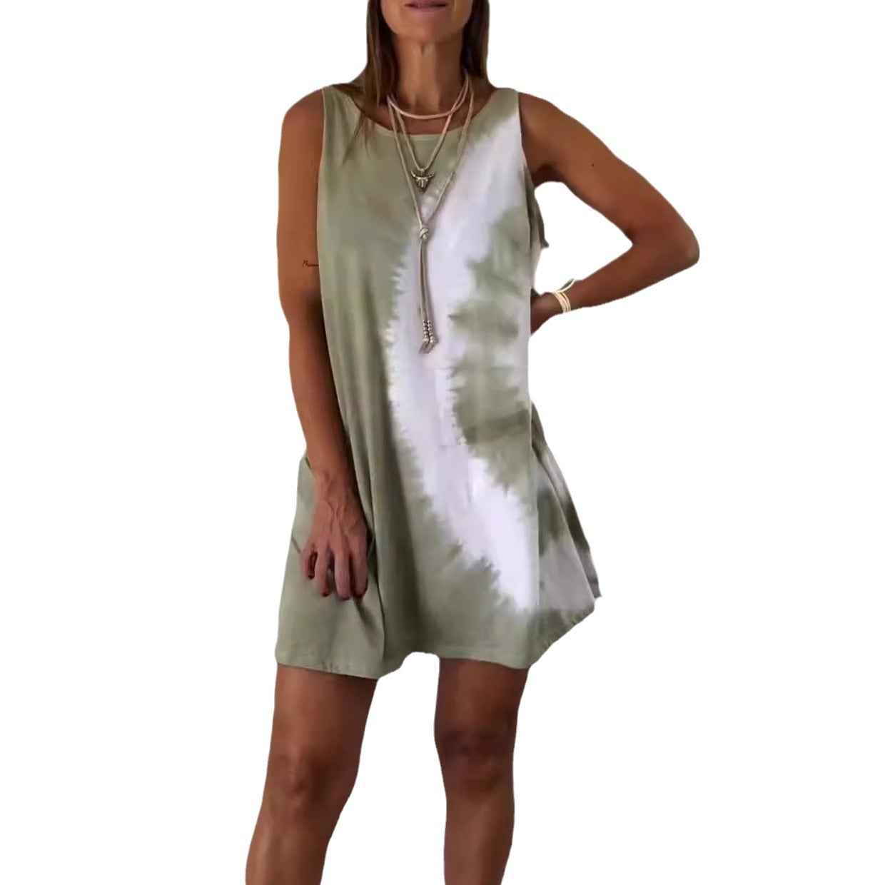 Women's Elegant Tie-dye Print Sleeveless Loose Dress by Wild and Free Boutique