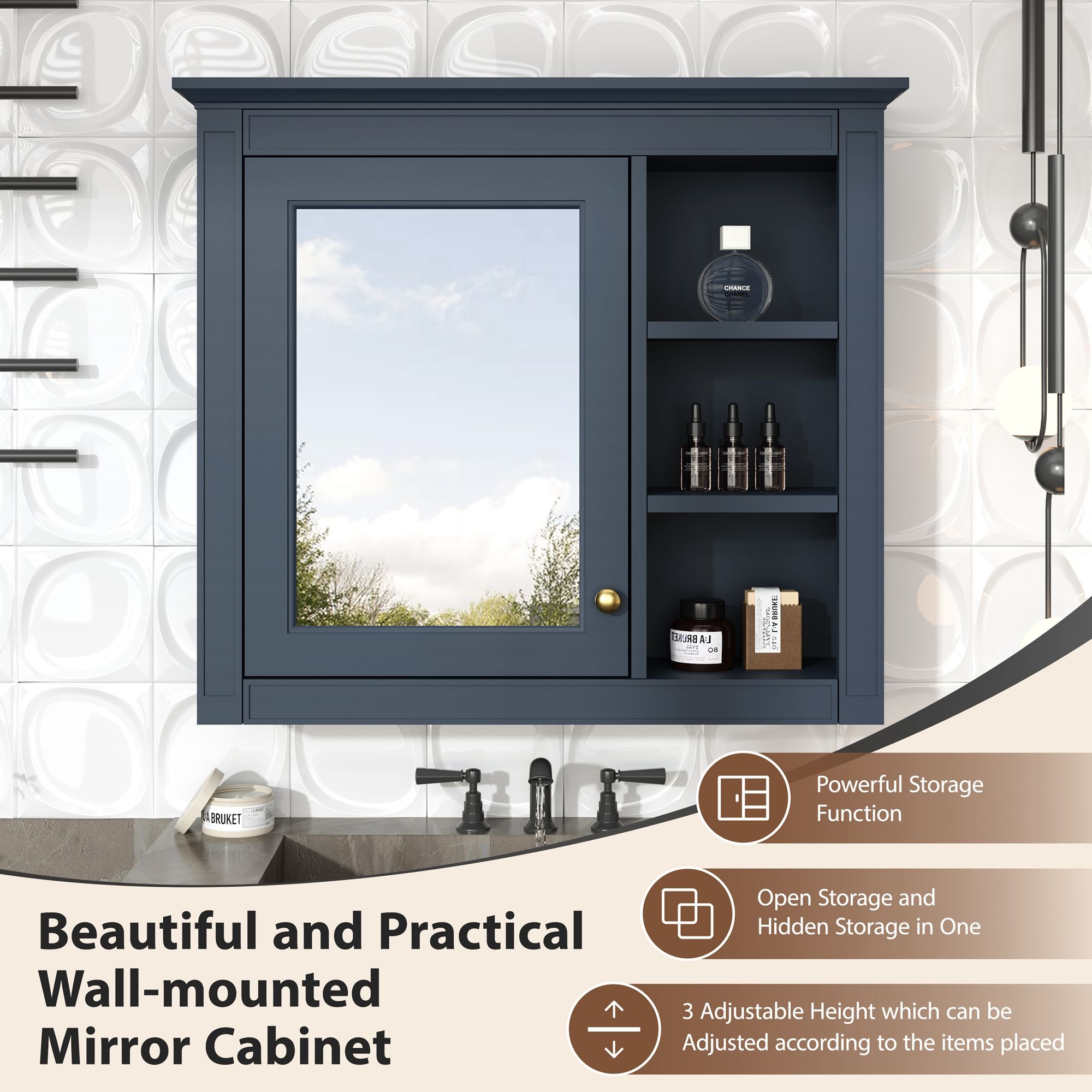 Wall Mounted Medicine Cabinet With Mirror And 3 Open Shelves by Unique Piece Furniture
