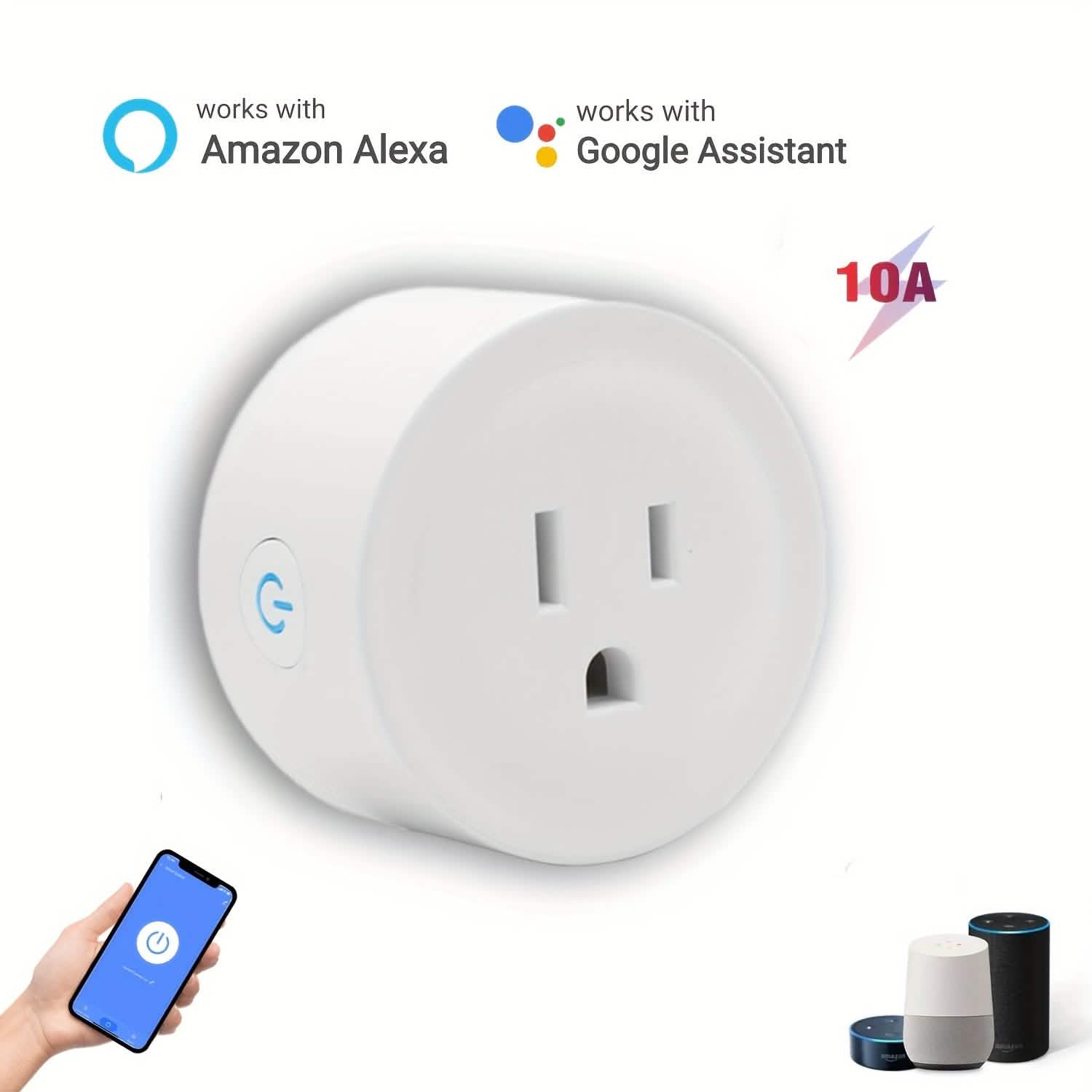 Smart WiFi Plug Outlet Adapter, Works with Alexa & Google, Timer, Voice Control, 2.4GHz Network Home Automation by DailySale