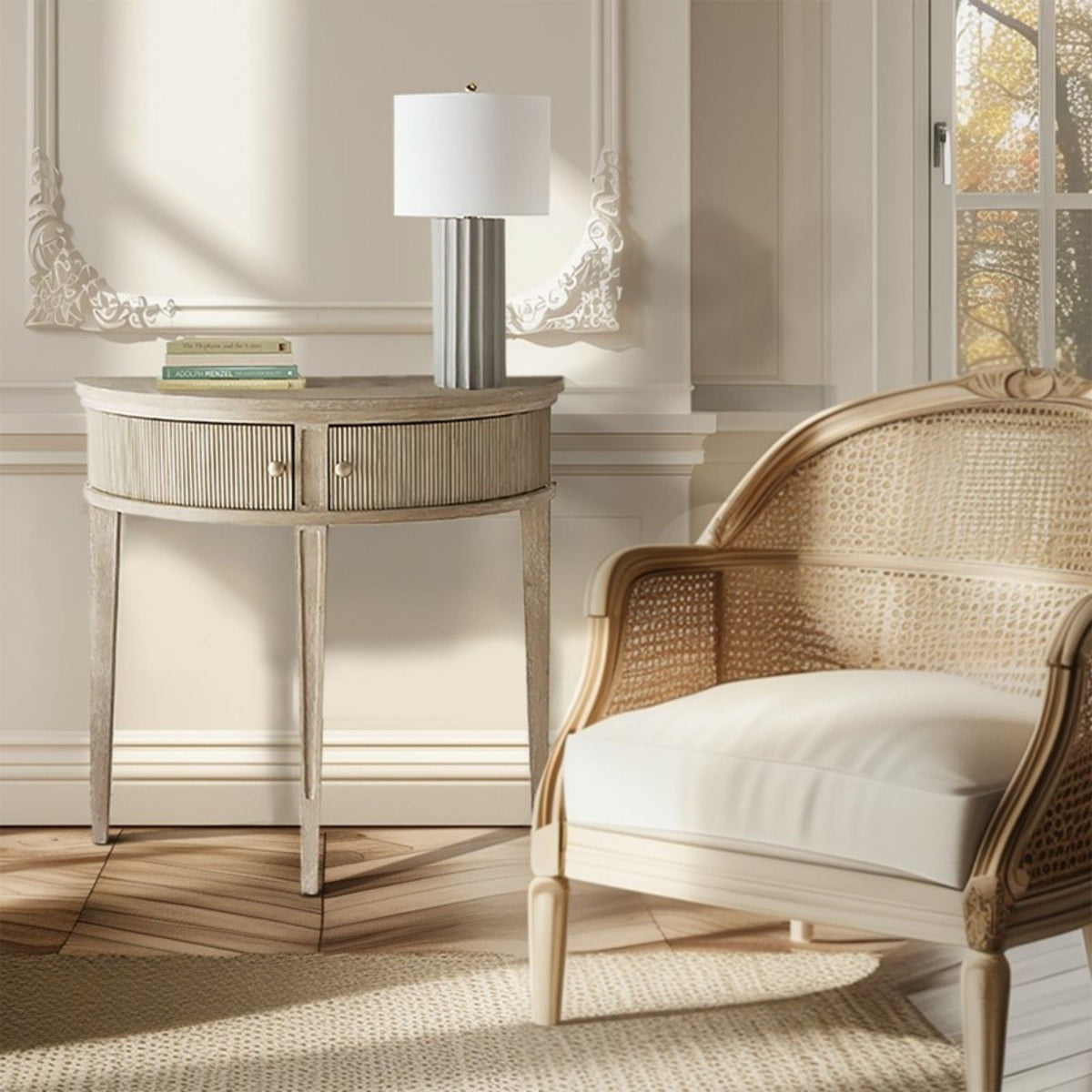 Vintage Inspired Storage Console Table With Fluted Doors by Unique Piece Furniture