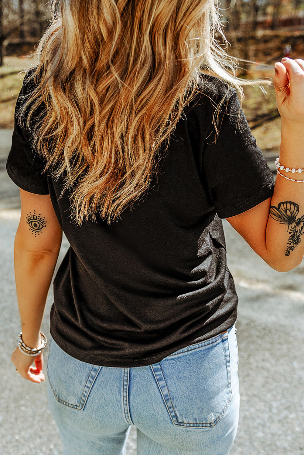Black Rhinestone XOXO Heart Graphic Crewneck Tee by Dear-Lover Dropshipping