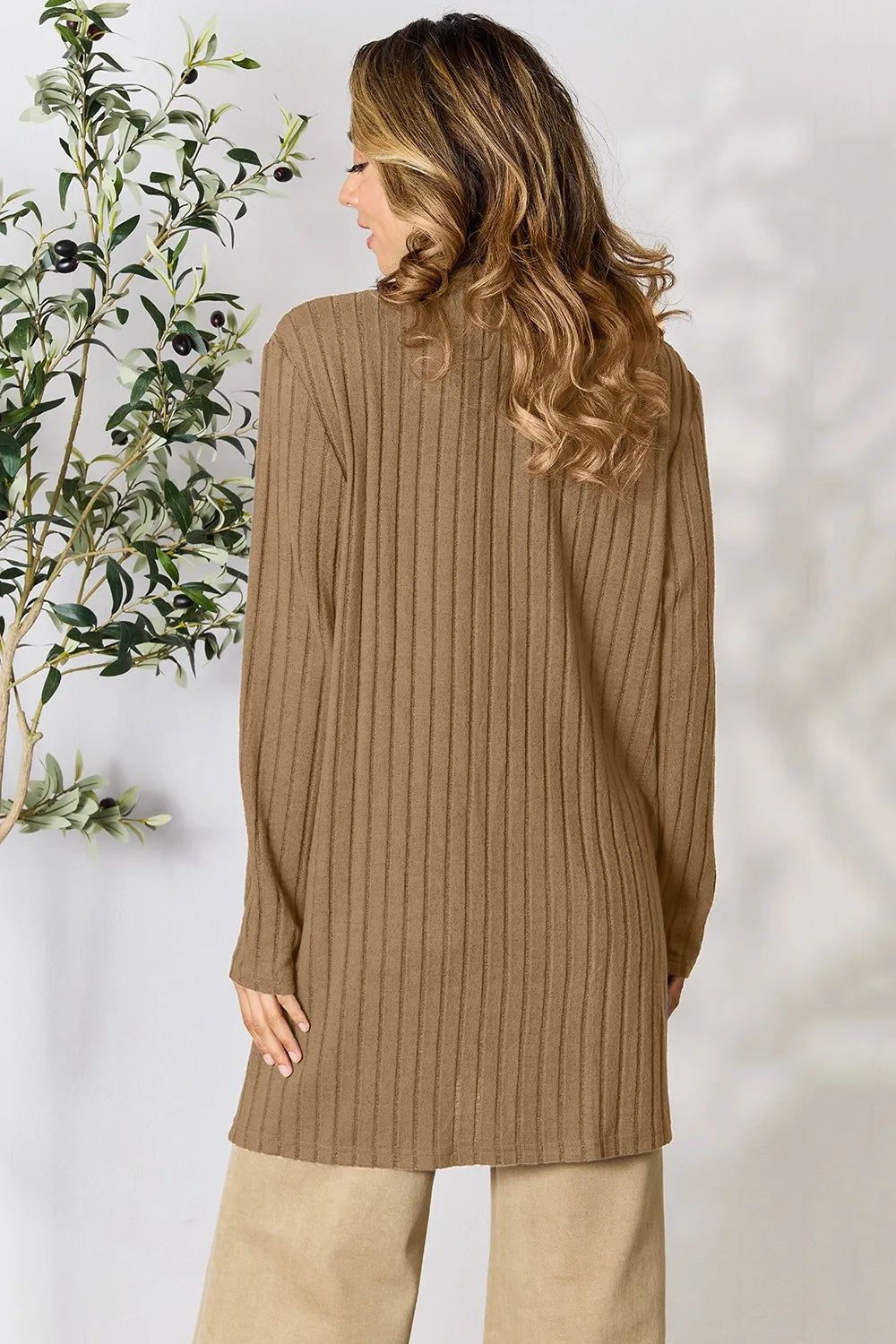 Basic Bae Full Size Ribbed Open Front Cardigan with Pockets by Wild and Free Boutique