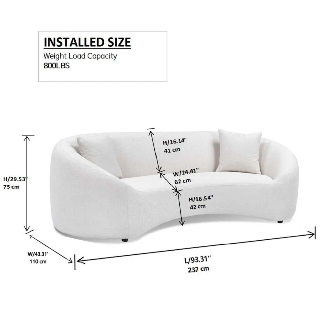Curved 3 Seater Sofa For Living Room - White by Unique Piece Furniture