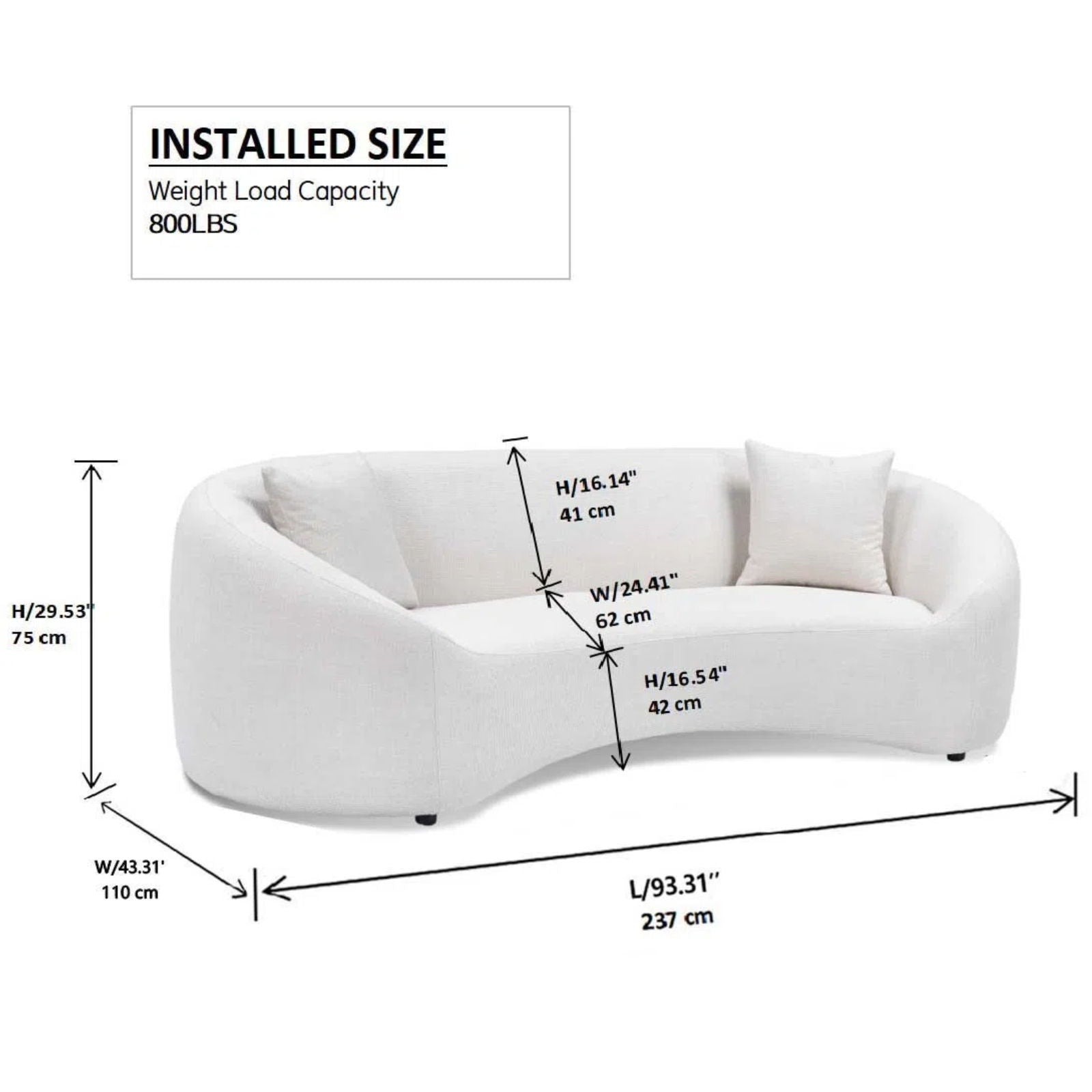 Curved 3 Seater Sofa For Living Room - White by Unique Piece Furniture
