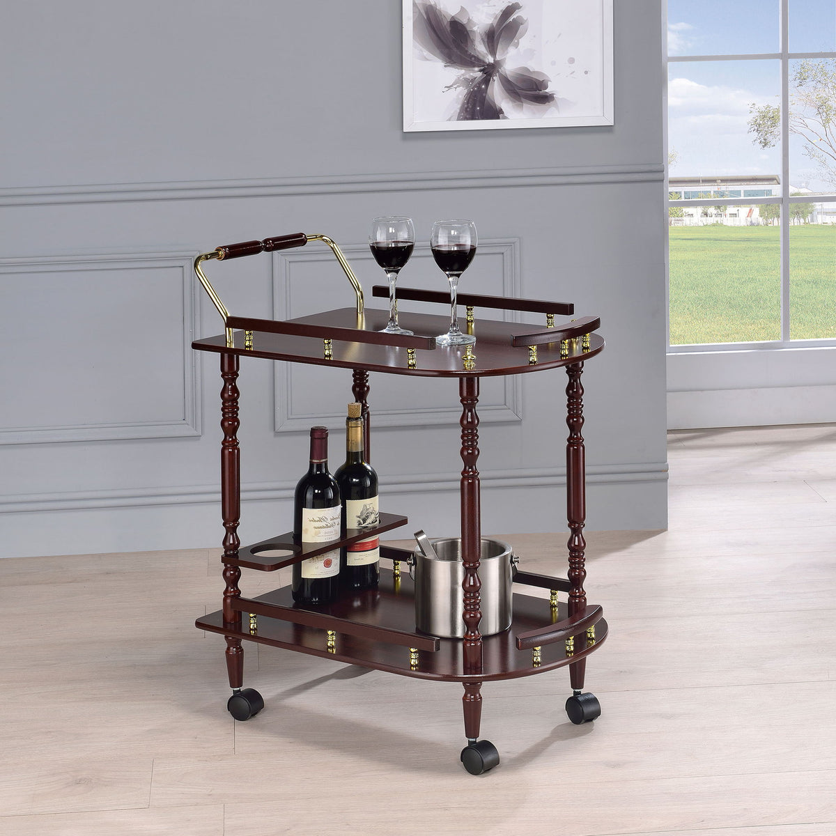 Palmer 2-tier Rectangular Wood Bar Cart Merlot by Unique Piece Furniture