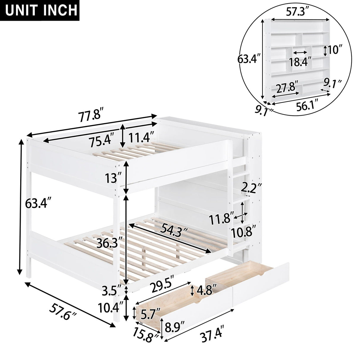 Bunk Bed With 2 Drawers And Multi Layer Cabinet by Unique Piece Furniture