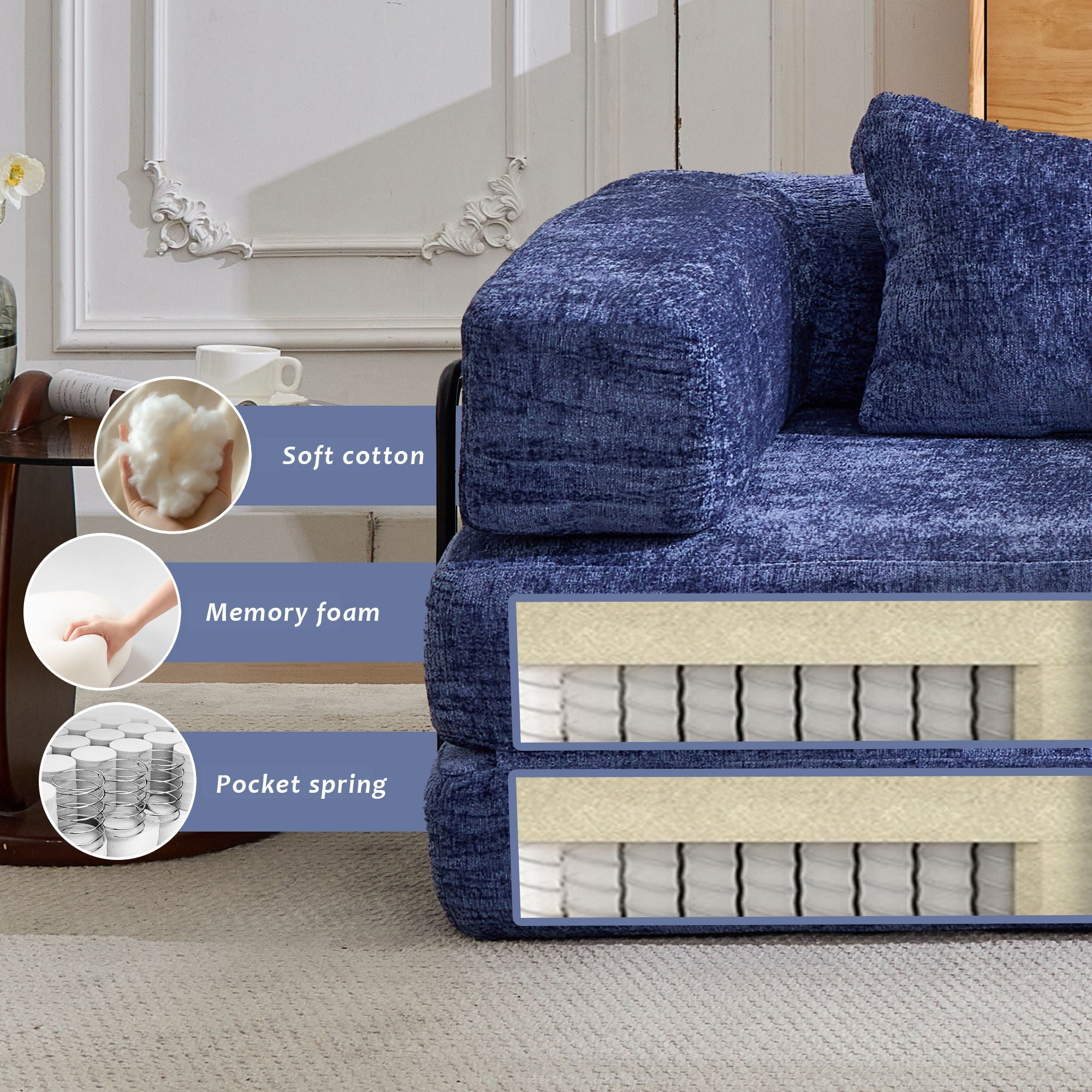 Convertible Floor Sofa Bed With Fixed Shape Frame For Living Room by Unique Piece Furniture